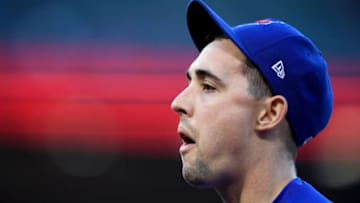 ANAHEIM, CALIFORNIA - MAY 02: Aaron Sanchez #41 of the Toronto Blue Jays makes his way to the dugout before the game against the Los Angeles AngelLA Clippersat Angel Stadium of Anaheim on May 02, 2019 in Anaheim, California. (Photo by Harry How/Getty Images)