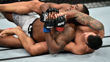 LAS VEGAS, NV - OCTOBER 07: (R-L) Fabricio Werdum of Brazil attempts to secure a submission against Walt Harris in their heavyweight bout during the UFC 216 event inside T-Mobile Arena on October 7, 2017 in Las Vegas, Nevada. (Photo by Jeff Bottari/Zuffa LLC/Zuffa LLC via Getty Images)