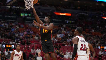Atlanta Hawks center Clint Capela (15) puts up a shot against the Miami Heat(Jasen Vinlove-USA TODAY Sports)