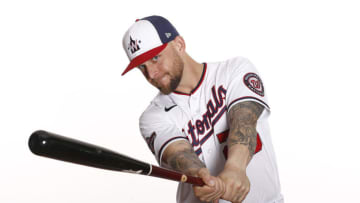 WEST PALM BEACH, FLORIDA - FEBRUARY 21: Brandon Snyder #26 of the Washington Nationals poses for a photo during Photo Day at FITTEAM Ballpark of the Palm Beaches on February 21, 2020 in West Palm Beach, Florida. (Photo by Michael Reaves/Getty Images)