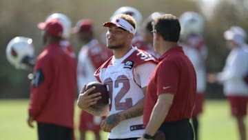 Jun 8, 2016; Tempe, AZ, USA; Arizona Cardinals free safety Tyrann Mathieu (32) looks on during mini camp at the Arizona Cardinals Practice Facility . Mandatory Credit: Joe Camporeale-USA TODAY Sports