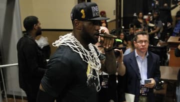 June 19, 2016; Oakland, CA, USA; Cleveland Cavaliers forward LeBron James (23) leaves the media press conference following the 93-89 victory against the Golden State Warriors in game seven of the NBA Finals at Oracle Arena. Mandatory Credit: Cary Edmondson-USA TODAY Sports