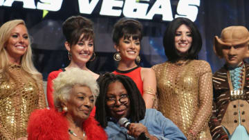 LAS VEGAS, NV - AUGUST 04: Actresses Nichelle Nichols (2nd L) and Whoopi Goldberg (4th L) speak during the "Tribute to Nichelle Nichols" panel at the 15th annual official Star Trek convention at the Rio Hotel & Casino on August 4, 2016 in Las Vegas, Nevada. (Photo by Gabe Ginsberg/Getty Images)