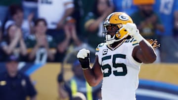 CARSON, CALIFORNIA - NOVEMBER 03: Za'Darius Smith #55 of the Green Bay Packers reacts during the first half against the Los Angeles Chargers at Dignity Health Sports Park on November 03, 2019 in Carson, California. (Photo by Sean M. Haffey/Getty Images)