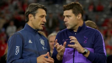 MUNICH, GERMANY - JULY 31: Niko Kovac, head coach of FC Bayern Muenchen, (L) and Mauricio Pochettino, head coach of Tottenham Hotspur, talk during the Audi cup 2019 final match between Tottenham Hotspur and Bayern Muenchen at Allianz Arena on July 31, 2019 in Munich, Germany. (Photo by Alexander Hassenstein/Getty Images for AUDI)