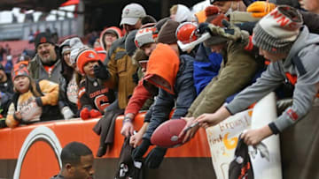 Browns running back Nick Chubb signs autographs for fans after a win over the Cincinnati Bengals, Sunday, Jan. 9, 2022, in Cleveland.Browns 23
