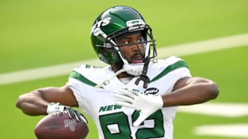 Nov 22, 2020; Inglewood, California, USA; New York Jets wide receiver Jamison Crowder (82) warms up before a game against the Los Angeles Chargers at SoFi Stadium. Mandatory Credit: Jayne Kamin-Oncea-USA TODAY Sports
