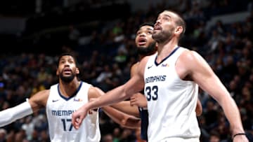Garrett Temple Marc Gasol Memphis Grizzlies (Photo by David Sherman/NBAE via Getty Images)