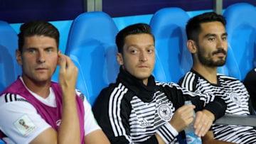 SOCHI, RUSSIA - JUNE 23: Mesut Oezil of Germany sits on the bench during the 2018 FIFA World Cup Russia group F match between Germany and Sweden at Fisht Stadium on June 23, 2018 in Sochi, Russia. (Photo by Alexander Hassenstein/Getty Images)