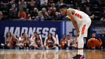 SALT LAKE CITY, UTAH - MARCH 21: Tyus Battle #25 of the Syracuse Orange reacts against the Baylor Bears during the second half in the first round of the 2019 NCAA Men's Basketball Tournament at Vivint Smart Home Arena on March 21, 2019 in Salt Lake City, Utah. The Baylor Bears won 78-69. (Photo by Patrick Smith/Getty Images)