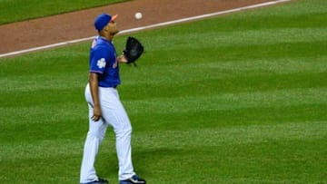 Nov 1, 2015; New York City, NY, USA; New York Mets relief pitcher Jeurys Familia (27) reacts after giving up the tying run to the Kansas City Royals in the 9th inning in game five of the World Series at Citi Field. Mandatory Credit: Jeff Curry-USA TODAY Sports