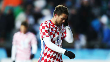 TALLINN, ESTONIA - MARCH 28: Mateo Kovacic of Croatia looks dejected after the first half of international friendly between Estonia and Croatia at A. le Coq Arena on March 28, 2017 in Tallinn, Estonia. (Photo by Joosep Martinson/Getty Images)