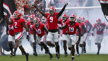 ATHENS, GA - SEPTEMBER 11: Ameer Speed #9 of the Georgia Bulldogs runs on the field before a game against the UAB Blazers at Sanford Stadium on September 11, 2021 in Athens, Georgia. (Photo by Brett Davis/Getty Images)