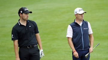 CROMWELL, CONNECTICUT - JUNE 20: Patrick Cantlay and Justin Thomas of the United States look on during the first round of the Travelers Championship at TPC River Highlands on June 20, 2019 in Cromwell, Connecticut. (Photo by Rob Carr/Getty Images)