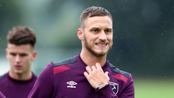 BOTHEL, GERMANY - JULY 25: Marko Arnautovic looks on during a training session of West Ham United FC at Sportanlage Bothel on July 25, 2017 in Rotenburg, Germany. (Photo by West Ham United FC/West Ham United via Getty Images)