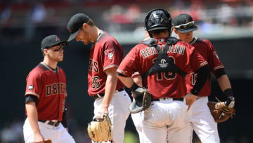 May 1, 2016; Phoenix, AZ, USA; Arizona Diamondbacks starting pitcher Shelby Miller (26) leaves the game during the fourth inning against the Colorado Rockies at Chase Field. Mandatory Credit: Joe Camporeale-USA TODAY Sports