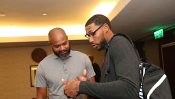 JOHANNESBURG, SOUTH AFRICA - JULY 31: Head Coach J.B. Bickerstaff and Garrett Temple of the Memphis Grizzlies at the Hyatt Regency Hotel on July 31, 2018 in Gauteng province of Johannesburg, South Africa. NOTE TO USER: User expressly acknowledges and agrees that, by downloading and or using this photograph, User is consenting to the terms and conditions of the Getty Images License Agreement. Mandatory Copyright Notice: Copyright 2018 NBAE (Photo by Joe Murphy/NBAE via Getty Images)