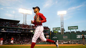 BOSTON, MA - SEPTEMBER 29: Mookie Betts #50 of the Boston Red Sox runs toward the dugout during the ninth inning of a game against the Baltimore Orioles on September 29, 2019 at Fenway Park in Boston, Massachusetts. (Photo by Billie Weiss/Boston Red Sox/Getty Images)