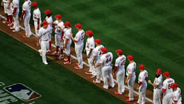 ANAHEIM, CA - APRIL 02: Mike Trout #27 of the Los Angeles Angels of Anaheim is introduced prior to the home opening game against the Cleveland Indians at Angel Stadium on April 2, 2018 in Anaheim, California. (Photo by Sean M. Haffey/Getty Images)