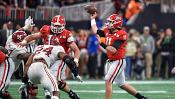 ATLANTA, GA - JANUARY 08: Georgia Bulldogs quarterback Jake Fromm (11) throws the football during the College Football Playoff National Championship Game between the Alabama Crimson Tide and the Georgia Bulldogs on January 8, 2018 at Mercedes-Benz Stadium in Atlanta, GA. (Photo by Robin Alam/Icon Sportswire via Getty Images)