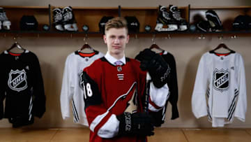 DALLAS, TX - JUNE 23: Jan Jenik poses for a portrait after being selected 65th overall by the Arizona Coyotes during the 2018 NHL Draft at American Airlines Center on June 23, 2018 in Dallas, Texas. (Photo by Jeff Vinnick/NHLI via Getty Images)