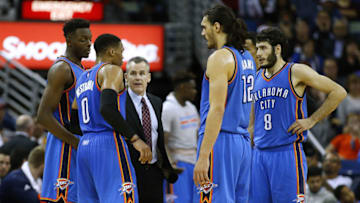 NEW ORLEANS, LA - DECEMBER 21: Billy Donovan of the Oklahoma City Thunder react during a game against the New Orleans Pelicans at the Smoothie King Center on December 21, 2016 in New Orleans, Louisiana. NOTE TO USER: User expressly acknowledges and agrees that, by downloading and or using this photograph, User is consenting to the terms and conditions of the Getty Images License Agreement. (Photo by Jonathan Bachman/Getty Images)