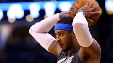 BOSTON, MA - MARCH 20: Carmelo Anthony #7 of the Oklahoma City Thunder looks to pass during a game against the Boston Celtics at TD Garden on March 20, 2018 in Boston, Massachusetts. NOTE TO USER: User expressly acknowledges and agrees that, by downloading and or using this photograph, User is consenting to the terms and conditions of the Getty Images License Agreement. (Photo by Adam Glanzman/Getty Images)