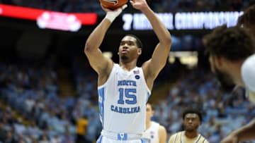 CHAPEL HILL, NC - JANUARY 04: Garrison Brooks #15 of the University of North Carolina shoots a free throw during a game between Georgia Tech and North Carolina at Dean E. Smith Center on January 4, 2020 in Chapel Hill, North Carolina. (Photo by Andy Mead/ISI Photos/Getty Images).