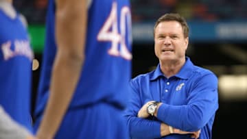 NEW ORLEANS, LA - MARCH 30: Head coach Bill Self of the Kansas Jayhawks looks on during practice prior to the 2012 Final Four of the NCAA Division I Men's Basketball Tournament at the Mercedes-Benz Superdome on March 30, 2012 in New Orleans, Louisiana. (Photo by Ronald Martinez/Getty Images)