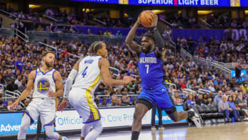 Nov 3, 2022; Orlando, Florida, USA; Orlando Magic guard Kevon Harris (7) goes to the basket against Orlando Magic guard Jalen Suggs (4) during the second half at Amway Center. Mandatory Credit: Mike Watters-USA TODAY Sports