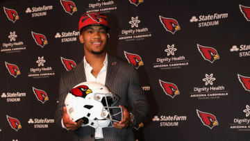 TEMPE, ARIZONA - APRIL 26: Quarterback Kyler Murray of the Arizona Cardinals poses during a press conference at the Dignity Health Arizona Cardinals Training Center on April 26, 2019 in Tempe, Arizona. Murray was the first pick overall by the Arizona Cardinals in the 2019 NFL Draft. (Photo by Christian Petersen/Getty Images)