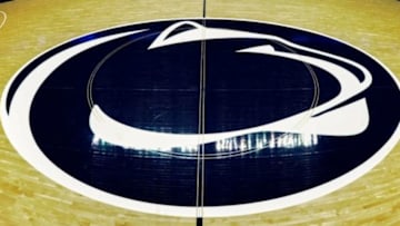 Jan 7, 2013; University Park, PA, USA; General view of the Penn State Nittany Lions logo inside the Bryce Jordan Center prior to the game between the Indiana Hoosiers and the Penn State Nittany Lions. Mandatory Credit: Rich Barnes-USA TODAY Sports