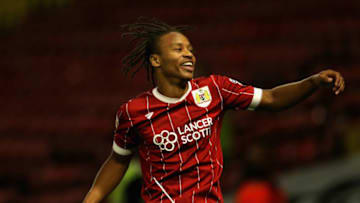 WATFORD, ENGLAND - AUGUST 22: Bobby Reid of Bristol City celebrates scoring his sides second goal during the Carabao Cup Second Round match between Watford and Bristol City at Vicarage Road on August 22, 2017 in Watford, England. (Photo by Alex Pantling/Getty Images)