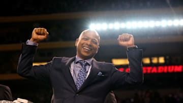 INDIANAPOLIS, IN - FEBRUARY 05: Senior Vice President and General Manager Jerry Reese of the New York Giants celebrates after the Giants won 21-17 against the New England Patriots during Super Bowl XLVI at Lucas Oil Stadium on February 5, 2012 in Indianapolis, Indiana. (Photo by Al Bello/Getty Images)