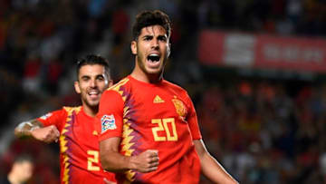 Spain's midfielder Marco Asensio (R) celebrates with Spain's midfielder Dani Ceballos after scoring a goal during the UEFA Nations League A group 4 football match between Spain and Croatia at the Manuel Martinez Valero stadium in Elche on September 11, 2018. (Photo by JOSE JORDAN / AFP) (Photo credit should read JOSE JORDAN/AFP/Getty Images)