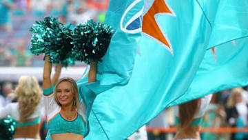 MIAMI GARDENS, FL - SEPTEMBER 21: A Miami Dolphins cheerleader performs during a game against the Kansas City Chiefs at Sun Life Stadium on September 21, 2014 in Miami Gardens, Florida. (Photo by Ronald Martinez/Getty Images)