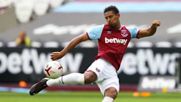 LONDON, ENGLAND - SEPTEMBER 05: Sebastien Haller of West Ham shoots during the pre-season friendly match between West Ham United and AFC Bournemouth at London Stadium on September 05, 2020 in London, England. (Photo by Julian Finney/Getty Images)