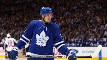 Auston Matthews #34 of the Toronto Maple Leafs looks on during an NHL game against the Ottawa Senators at Scotiabank Arena. (Photo by Vaughn Ridley/Getty Images)
