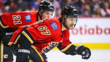 Dec 10, 2015; Calgary, Alberta, CAN; Calgary Flames right wing Michael Frolik (67) against the Buffalo Sabres during the first period at Scotiabank Saddledome. Calgary Flames won 4-3. Mandatory Credit: Sergei Belski-USA TODAY Sports