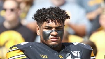 IOWA CITY, IOWA - SEPTEMBER 07: Offensive lineman Tristan Wirfs #74 of the Iowa Hawkeyes before the match-up against the Rutgers Scarlet Knights on September 7, 2019 at Kinnick Stadium in Iowa City, Iowa. (Photo by Matthew Holst/Getty Images)