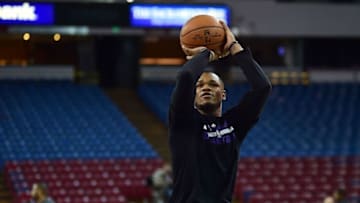 Jan 2, 2016; Sacramento, CA, USA; Sacramento Kings guard Ben McLemore (23) during warmups before the game against the Phoenix Suns at Sleep Train Arena. Mandatory Credit: Godofredo Vasquez-USA TODAY Sports