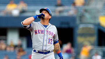 PITTSBURGH, PA - JULY 26: Asdrubal Cabrera #13 of the New York Mets reacts after hitting a RBI double in the second inning against the Pittsburgh Pirates at PNC Park on July 26, 2018 in Pittsburgh, Pennsylvania. (Photo by Justin K. Aller/Getty Images)
