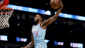 CHICAGO, ILLINOIS - FEBRUARY 15: Derrick Jones Jr. #5 of the Miami Heat dunks the ball in the 2020 NBA All-Star - AT&T Slam Dunk Contest during State Farm All-Star Saturday Night at the United Center on February 15, 2020 in Chicago, Illinois. NOTE TO USER: User expressly acknowledges and agrees that, by downloading and or using this photograph, User is consenting to the terms and conditions of the Getty Images License Agreement. (Photo by Jonathan Daniel/Getty Images)