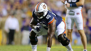 Auburn footballBATON ROUGE, LOUISIANA - OCTOBER 02: Alec Jackson #65 of the Auburn Tigers in action against the LSU Tigers during a game at Tiger Stadium on October 02, 2021 in Baton Rouge, Louisiana. (Photo by Jonathan Bachman/Getty Images)