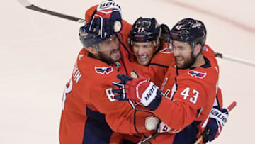 T.J. Oshie, Alex Ovechkin, Tom Wilson, Washington Capitals Mandatory Credit: Dan Hamilton-USA TODAY Sports