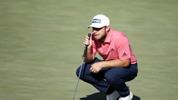 LAS VEGAS, NEVADA - OCTOBER 18: Tyrrell Hatton of England lines up a putt on the 12th green during the final round of The CJ Cup @ Shadow Creek on October 18, 2020 in Las Vegas, Nevada. (Photo by Christian Petersen/Getty Images)