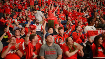 WASHINGTON, DC - MAY 23: The Washington Capitals hold a free viewing party during which fans can watch the game on the jumbotron at the Capital One Arena in Washington, D.C., May 23, 2018, prior a winner-take-all game seven between the Washington Capitals and Tampa Bay Lightning. The Capitals stayed in the Stanley Cup competition by winning in game six. (Astrid Riecken For The Washington Post via Getty Images)