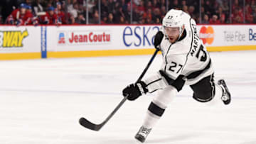 MONTREAL, QC - DECEMBER 12: Alec Martinez #27 of the Los Angeles Kings fires a slap shot against the Montreal Canadiens in the NHL game at the Bell Centre on December 12, 2014 in Montreal, Quebec, Canada. (Photo by Francois Lacasse/NHLI via Getty Images)
