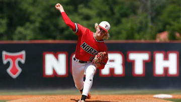North Oconee's Bubba Chandler throws a pitch during Game 1 of a GHSA Class 4A semifinal doubleheader in Bogart on Saturday, May 15, 2021. Benedictine won Game 1, 6-5.News Joshua L Jones