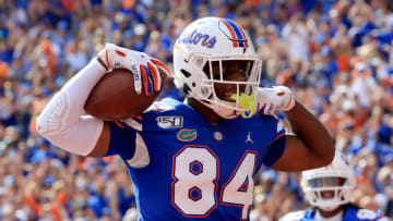 GAINESVILLE, FLORIDA - NOVEMBER 09: Kyle Pitts #84 of the Florida Gators celebrates a touchdown during the game against the Vanderbilt Commodores at Ben Hill Griffin Stadium on November 09, 2019 in Gainesville, Florida. (Photo by Sam Greenwood/Getty Images)